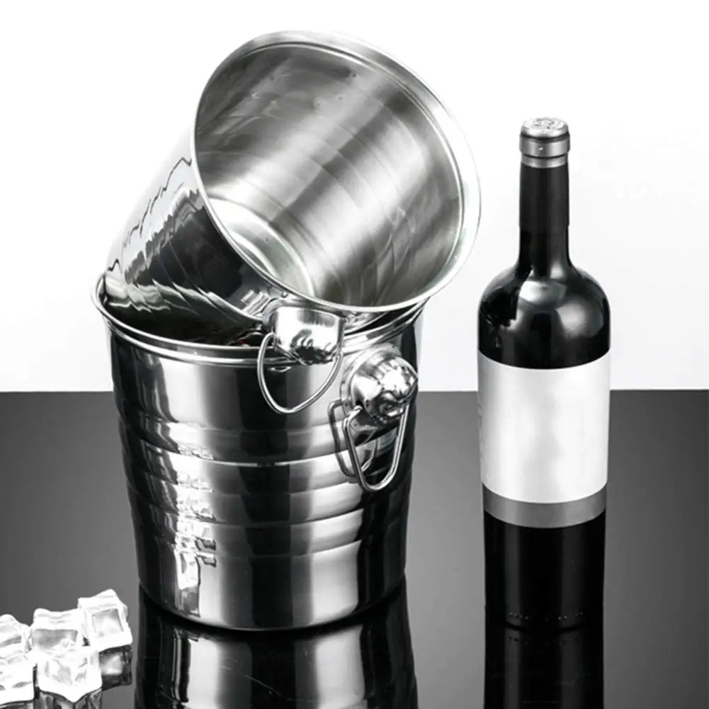 Stainless Steel Wine Cooler Bucket Double Wall Wine Bottle Cooler Holder Champagne Cooler Beer Chiller Ice Bucket Ktv Bar Tool