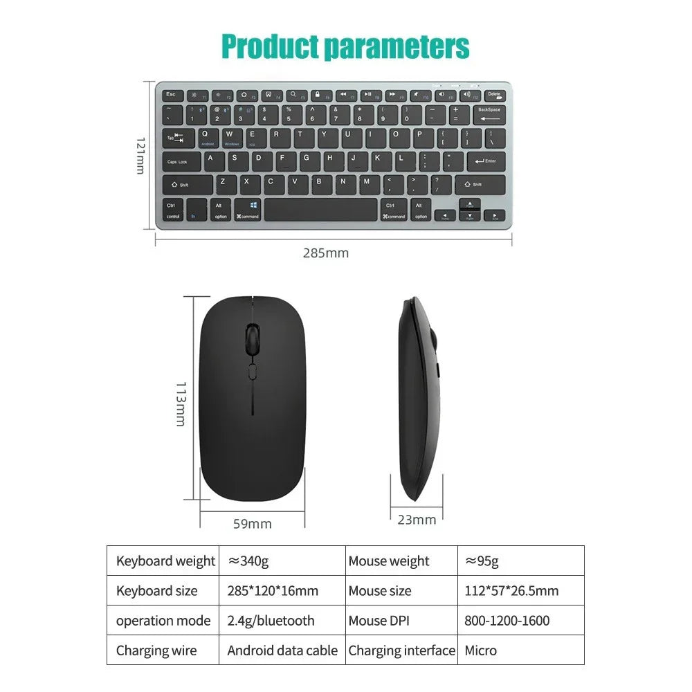 61-Key Bluetooth & 2.4G Wireless Rechargeable Keyboard & Mouse Combo – Tri-Device, Silent, Compact Office & Home Set | FlipStylez LLC®