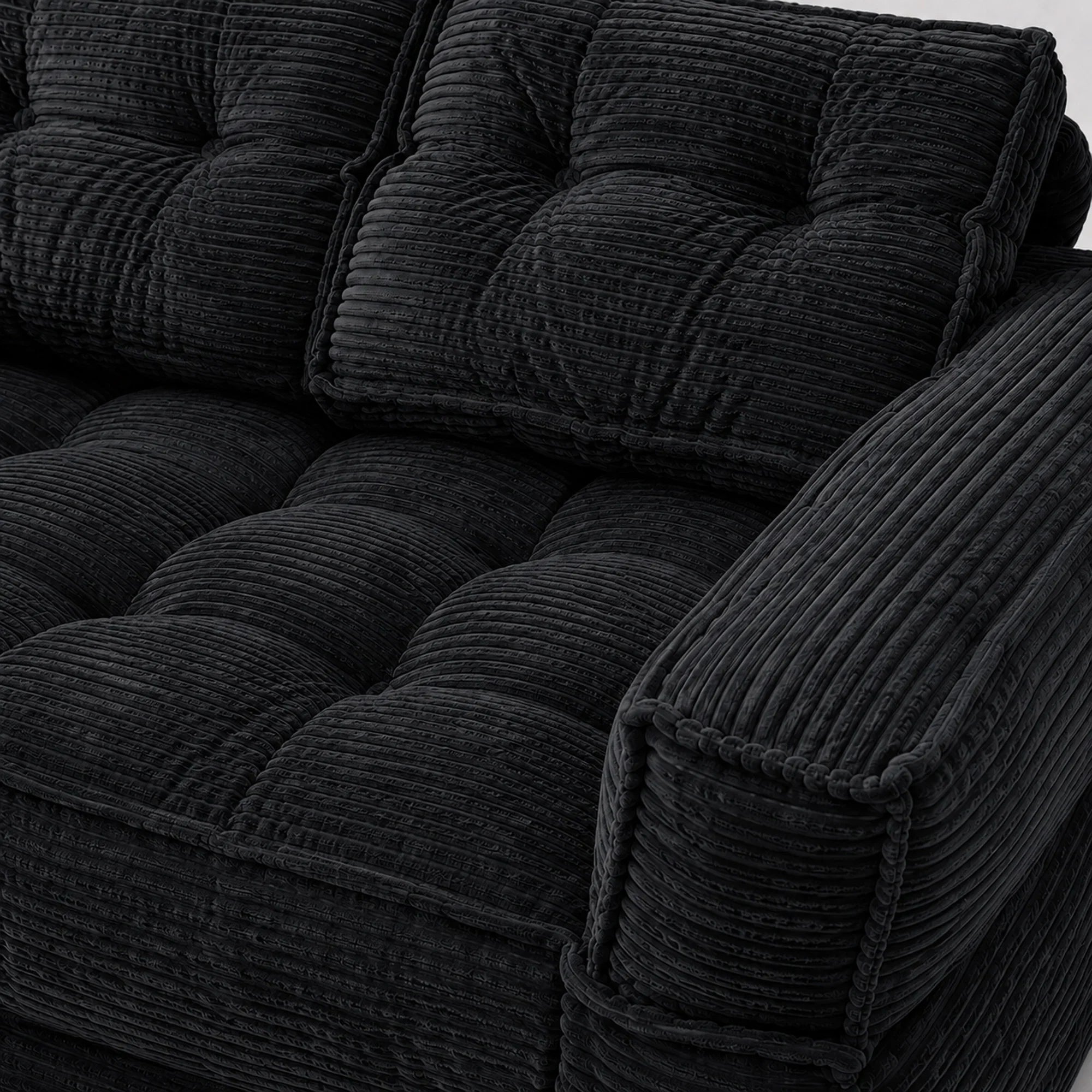 51" 2-Seater Modular Corduroy Sofa with Chaise, 2-in-1 Boneless Convertible Floor Couch, Lazy Double Sofa with Armrest for Living Room, Black