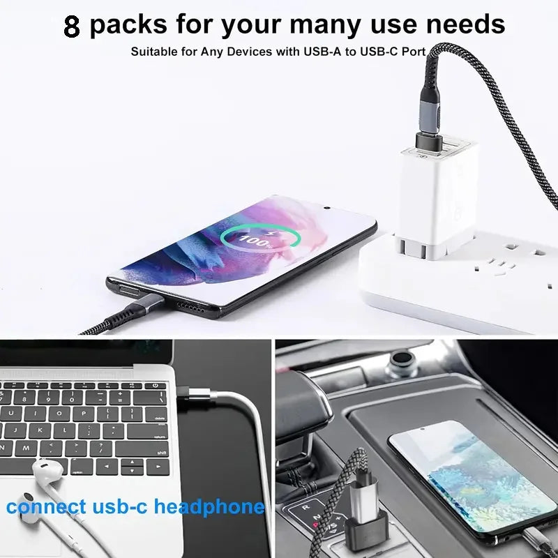 8pcs USB to USB C Adapter, USB Type C Female to USB Adapter, Micro USB