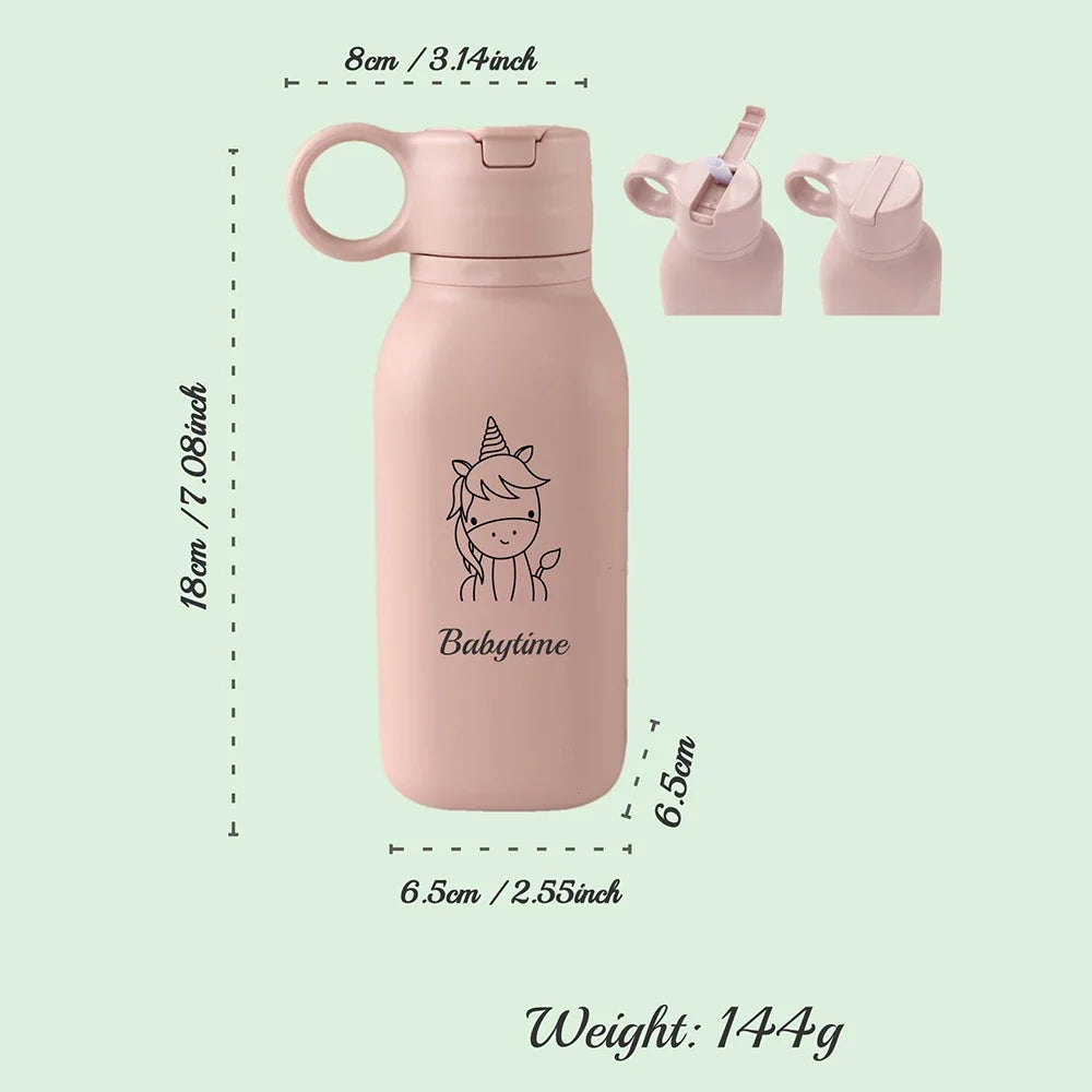 450ML Custom Name Silicone Straw Cup, Personalized Cartoon Pattern Water Bottle, Leakproof Sports Water Bottle for Kids Adults