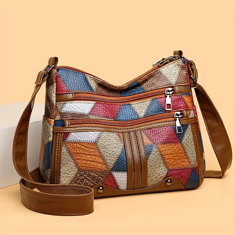 Women Geometric Pattern Synthetic Leather Crossbody Shoulder Bag Adjustable Strap Multi Color Options for Daily Use Work Travel