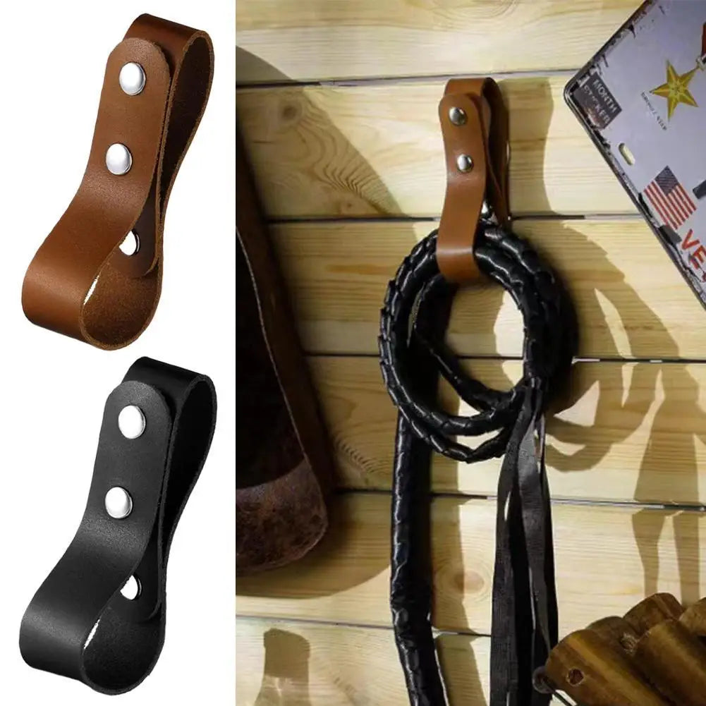 Equestrian Leather Whip Hanger Belt Loop Secure Snap Fastener Strap for Horse Riding Crops & Tack Room Organization