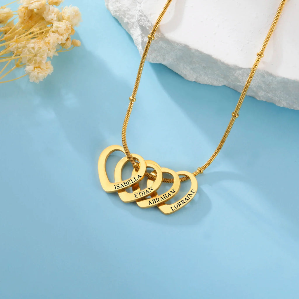 Lemegeton Customize Name Love Necklace 1-4 Heart Pendant Personalized Engraved Name Stainless Steel Jewelry Couple Family Gifts
