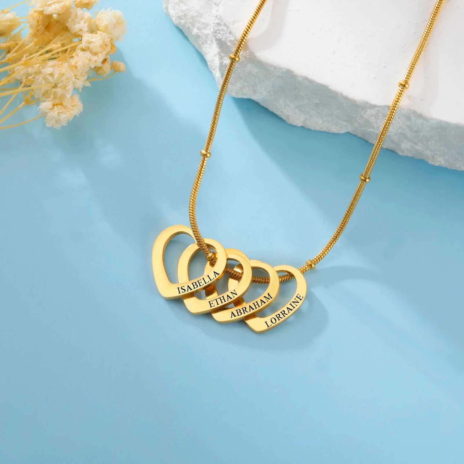 Lemegeton Customize Name Love Necklace 1-4 Heart Pendant Personalized Engraved Name Stainless Steel Jewelry Couple Family Gifts