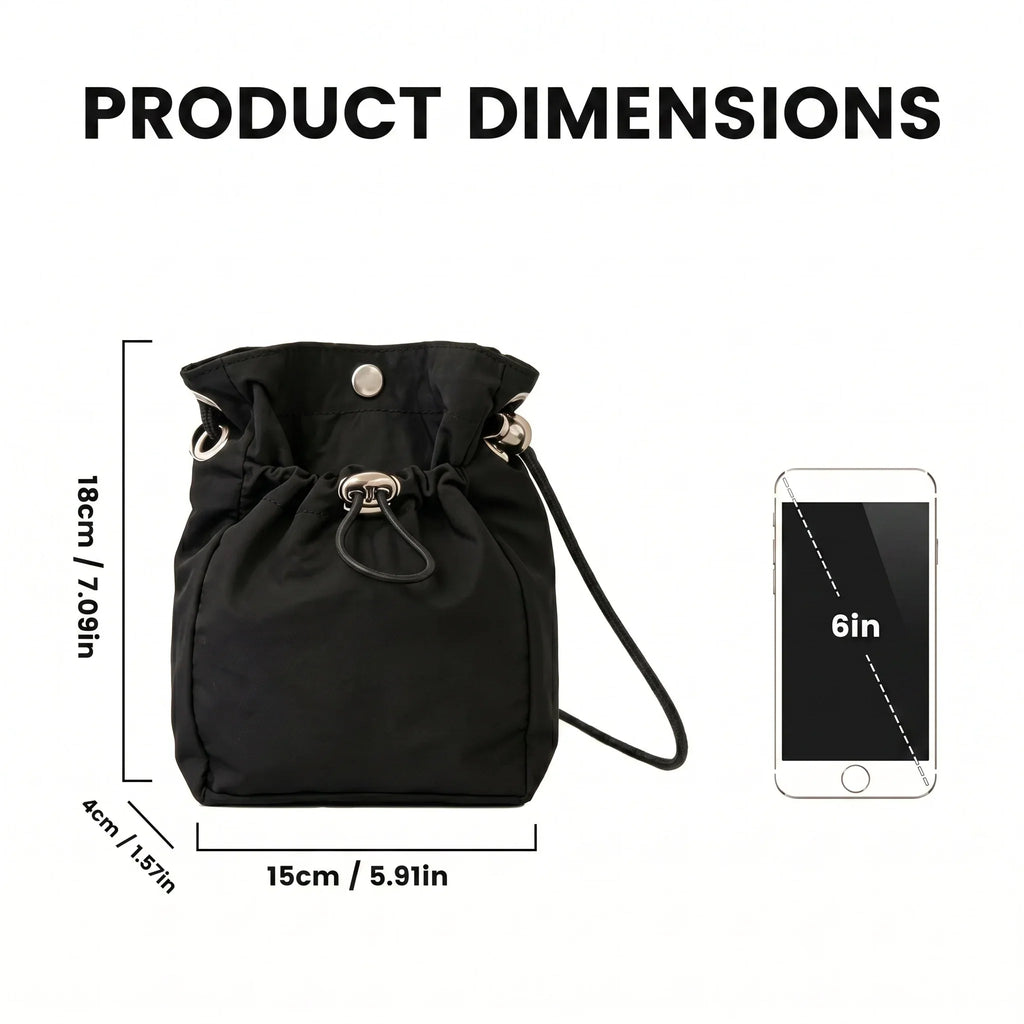 Unisex Lightweight Waterproof Nylon Drawstring Crossbody Bag Mini Dual Closure Adjustable Phone Shoulder Purse Travel Sling Bag