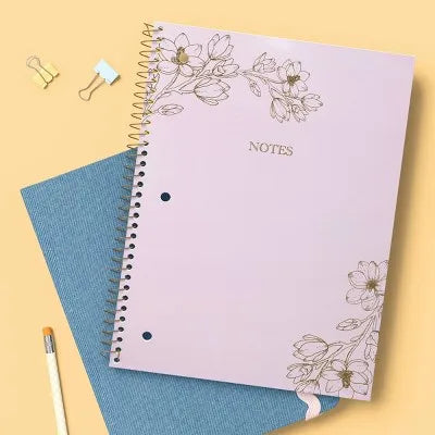 College Rule Delicate Flower Gold Foil 7.5"X10.5" Spiral Paper Notebook Gold