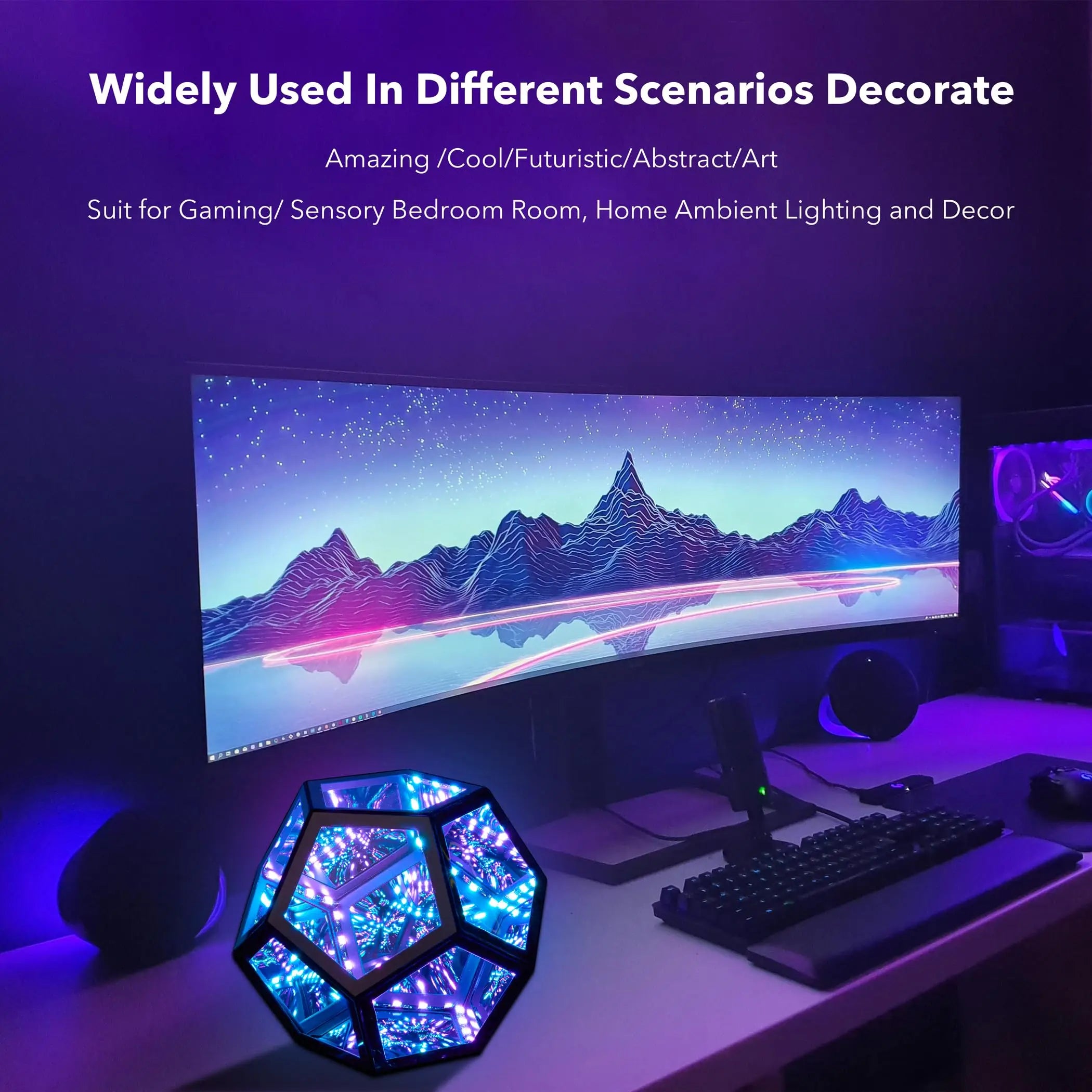 Dreamy Geometric Space LED Night Light with Stand Creative Color Christmas Birthday Gifts Infinity Dodecahedron Mirror Art Light