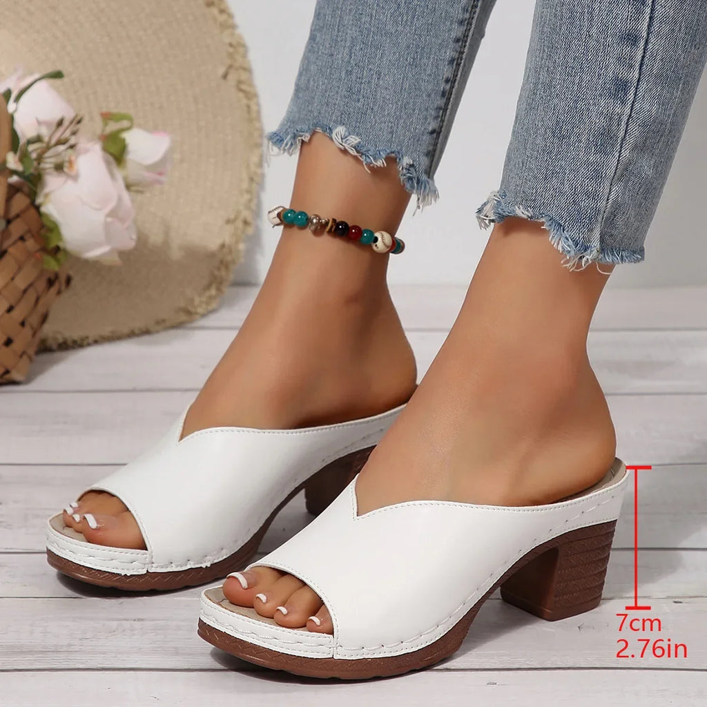 Women's Open-Toe High-Heel Slippers Summer New Fashion Outdoor Wear Slip-On Shoes 36-43 Sizes Polyurethane Upper Cushioning