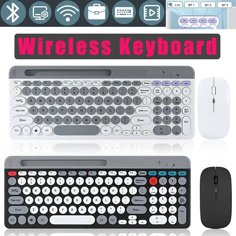 Luxuglow™ Dual-Mode 2.4G & Bluetooth 5.0 Wireless Keyboard & Mouse Combo – Rechargeable, 3-Channel, Type-C | FlipStylez LLC®
