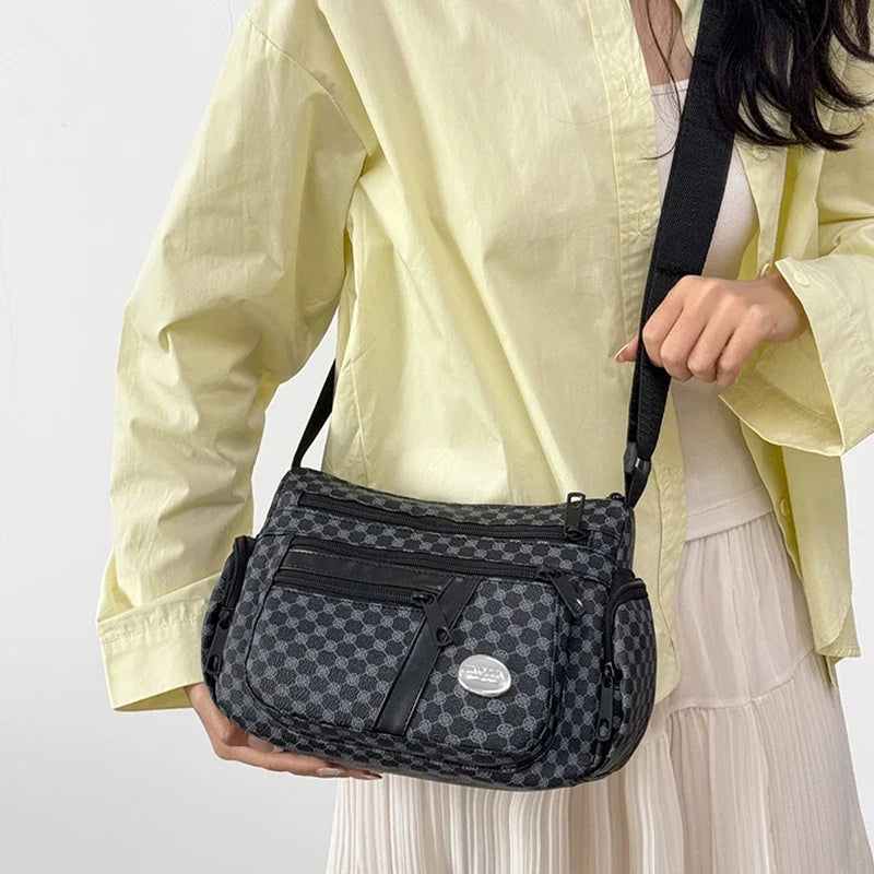 Everyday Versatile Rhombus Pattern Crossbody Bag Trendy Two Color Option, Multi Compartment Layout for Weekend Short Trips