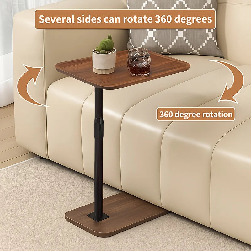 Adjustable Height Side Table, Wood Grain Sofa Couch End Table with