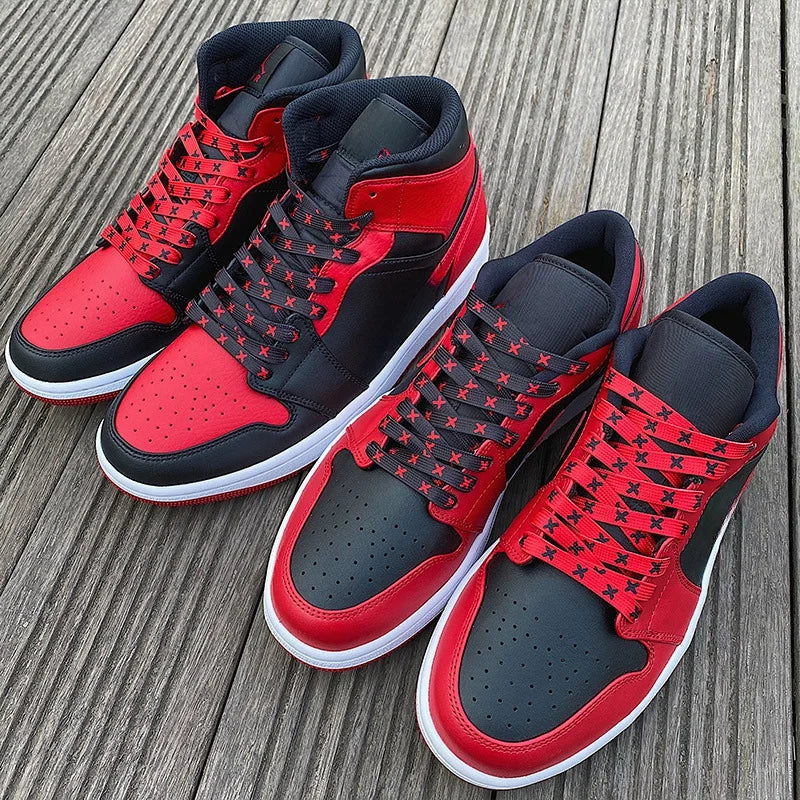Black Red Banned Shoe Laces for Af1/aj MWTD Chicago Striped Infrared