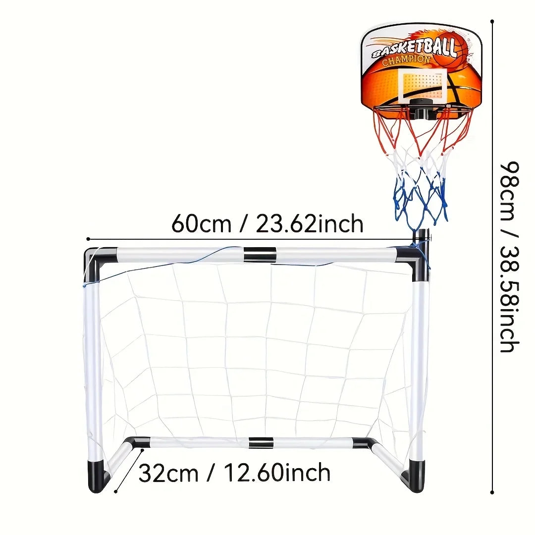 2-in-1 Kids Soccer Goal and Basketball Hoop Set Portable Indoor Outdoor Sports Game Toy for Toddlers Boys
