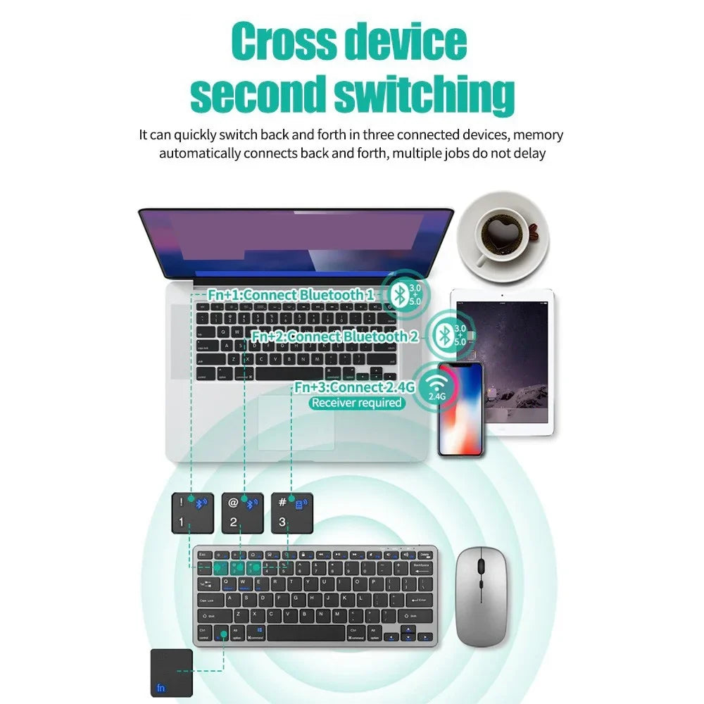 AIPHY™ K818 3-Mode Wireless Keyboard & Mouse Combo – Bluetooth 5.0 + 2.4GHz, Rechargeable, Multi-Device | FlipStylez LLC®