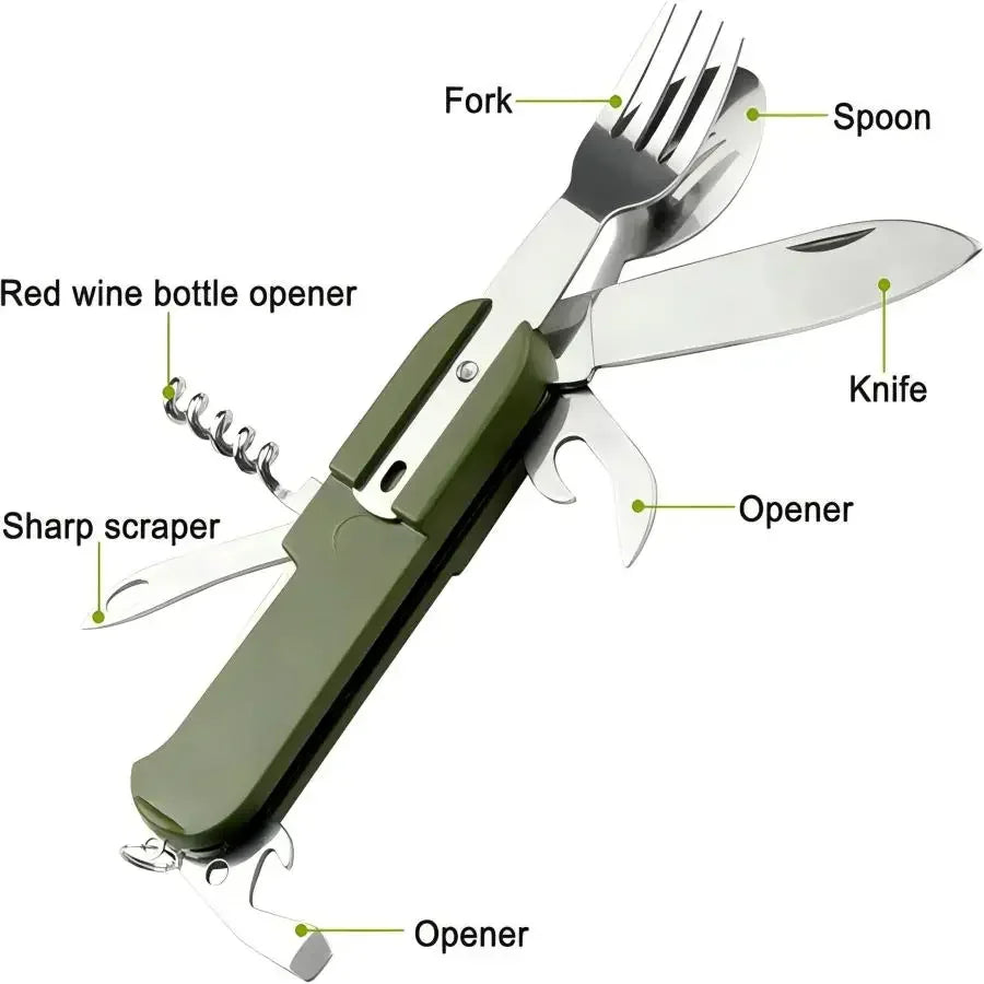 Camping Gear 5-in-1 Stainless Steel Travel Set, Multifunctional