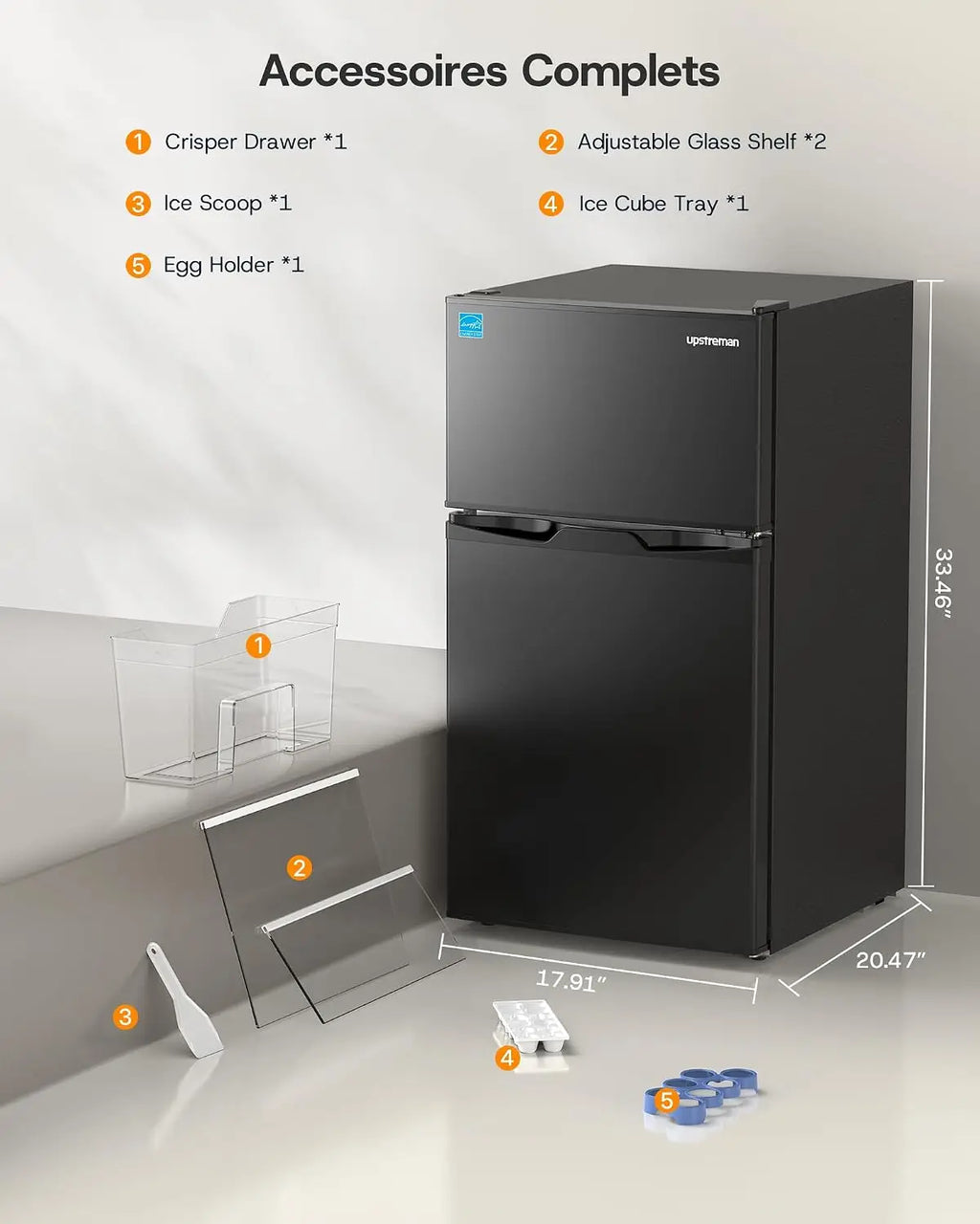 3.1 Cu.Ft Mini Fridge with Freezer, Double Door Small Refrigerator, Adjustable Thermostat, Energy Star Certified Low, Custom