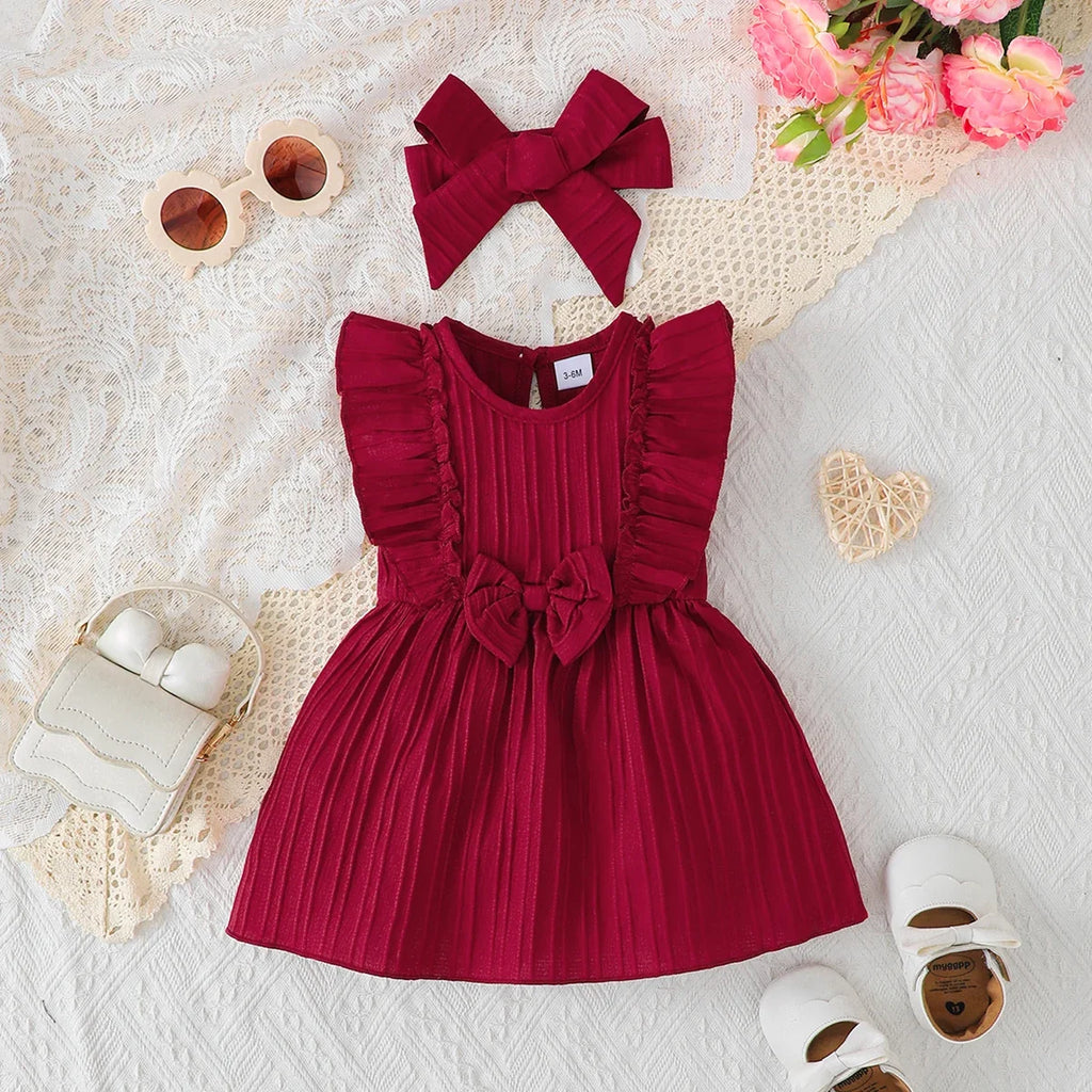 Baby Girl's Sleeveless Dress Solid Color Ruffled Edges Fashion Summer