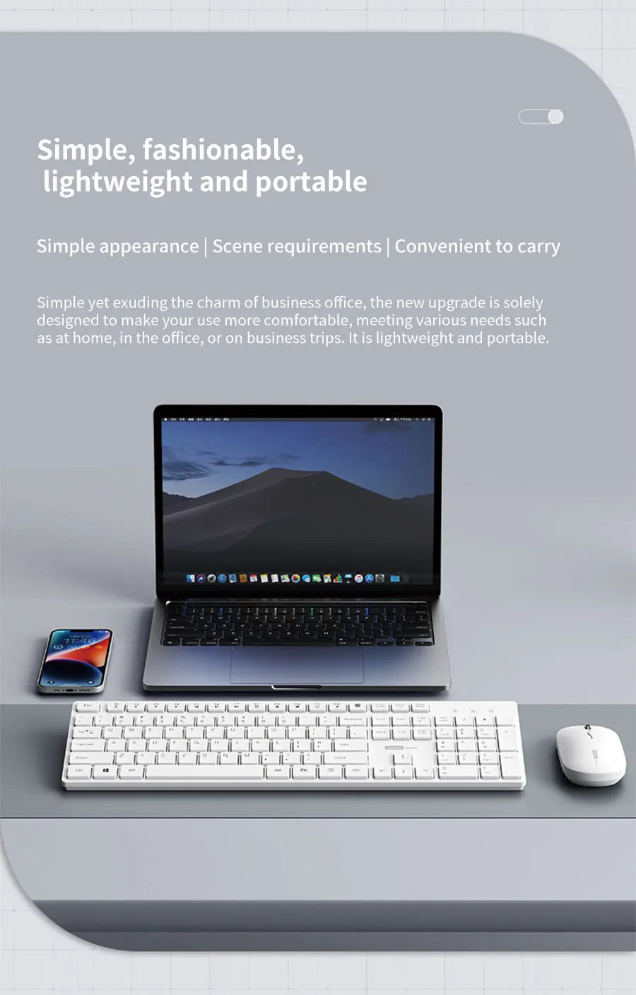 Lenovo KM220™ Wireless Keyboard & Mouse Combo – 2.4GHz USB, 104 Keys, Silent Quiet, Ergonomic, Home & Office, Black & White | FlipStylez LLC®