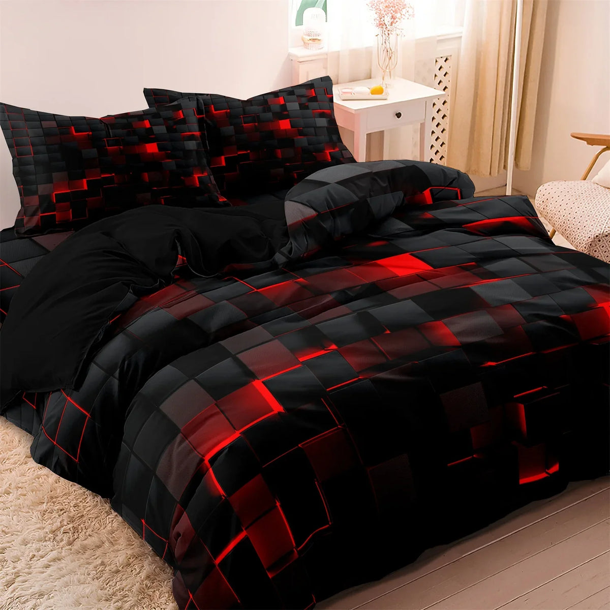 3pcs Luxurious Geometric Grid Plaid Print Soft Comfortable Duvet Cover