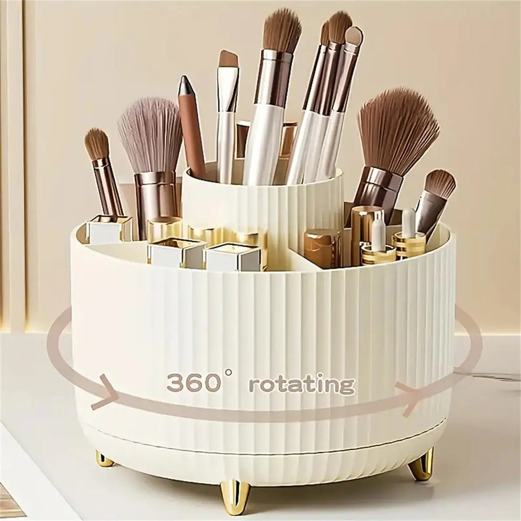 360° Rotating Makeup Organizer - 1pc Plastic Cosmetic Storage with 5