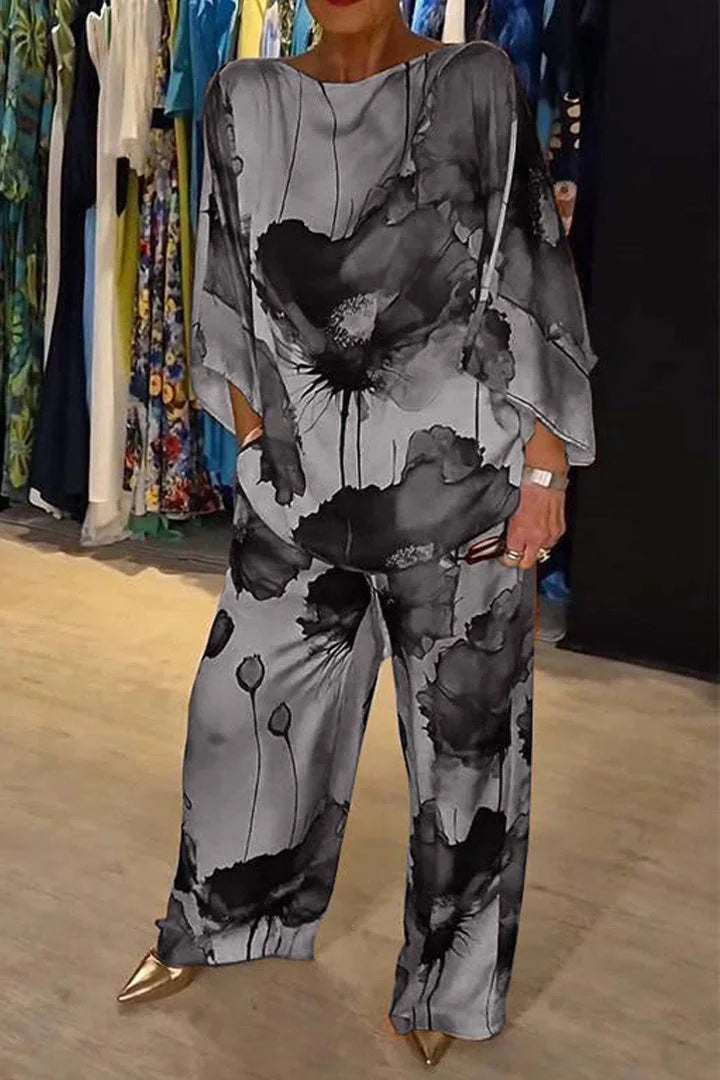 Casual Sets for Women 2 Pieces Summer Fashion Printed Satin Two Piece