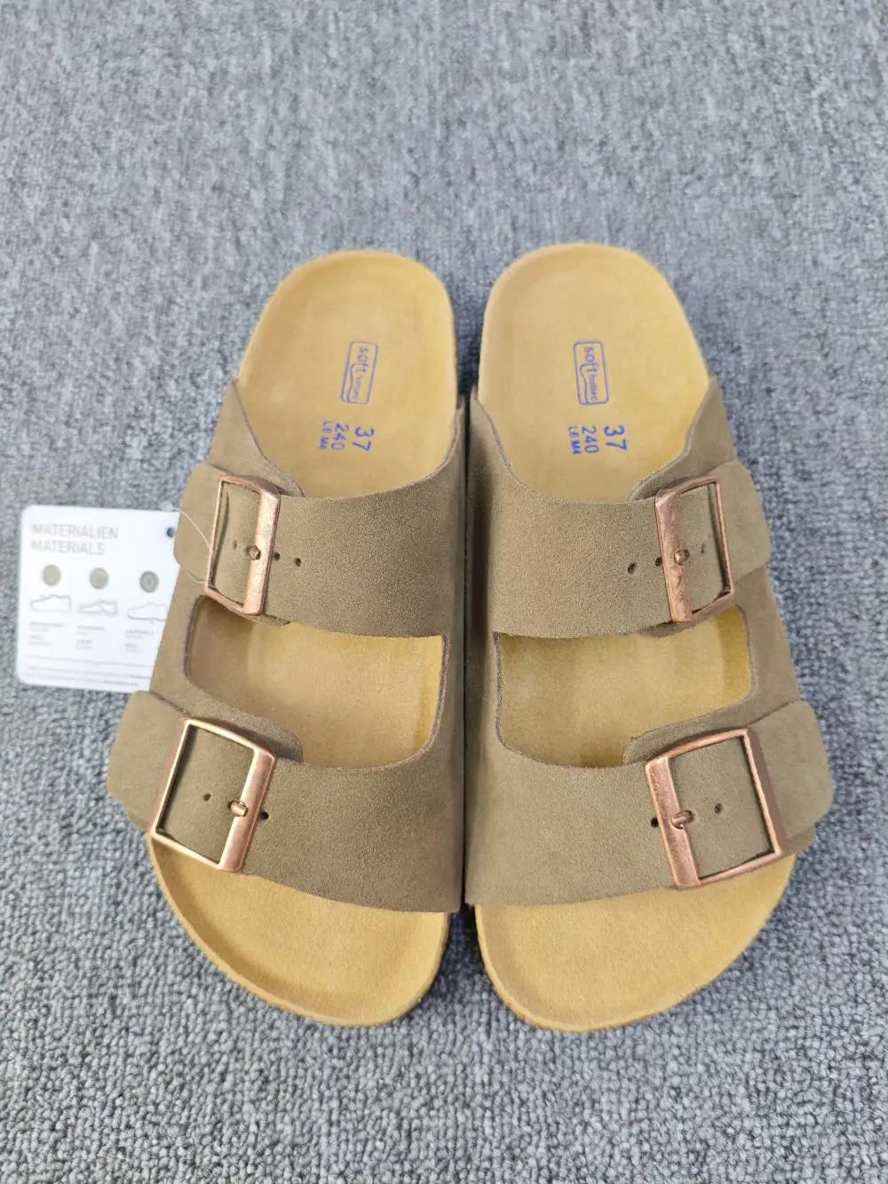 Vintage Style Unisex Double Buckle Flat Beach Slide Sandals with Cork Insole – Casual Comfort for Summer