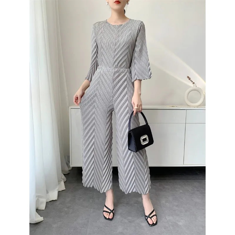 Spring New Women Handmade Pleated Pants Set Comfortable Casual Seven