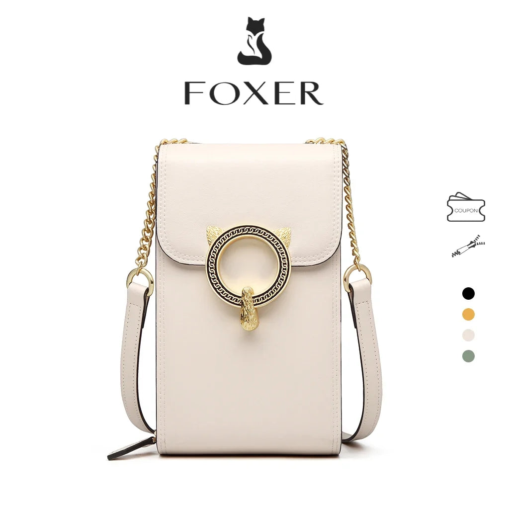 FOXER Fashion Split Leather Cellphone Bag Women's Shoulder Bag Light Luxury Female Crossbody Bag Mini Phone Travel Bag for Girl