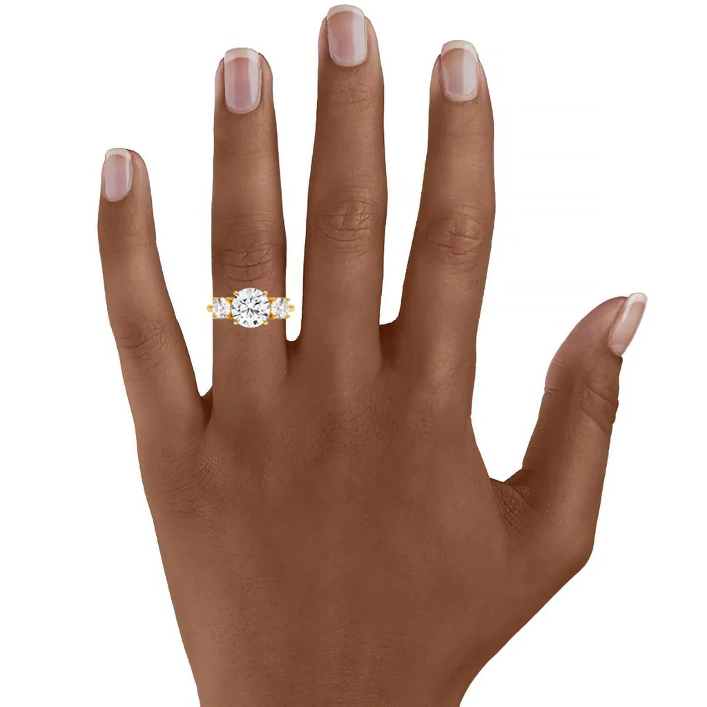 3 Stone D Color Moissanite Diamond Ring 14K Gold Engagement Wedding