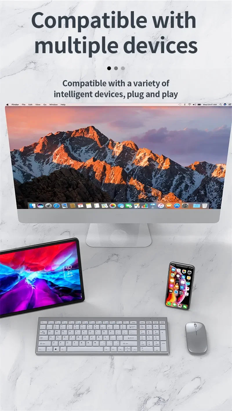 Luxuglow™ Bluetooth 5.0 & 2.4G Wireless Keyboard & Mouse Combo – 109 Keys, Tri-Mode, Scissor-Switch, 200H Battery, 30-Day Charge, Multi-Device, Silver, Black & Sets | FlipStylez LLC®