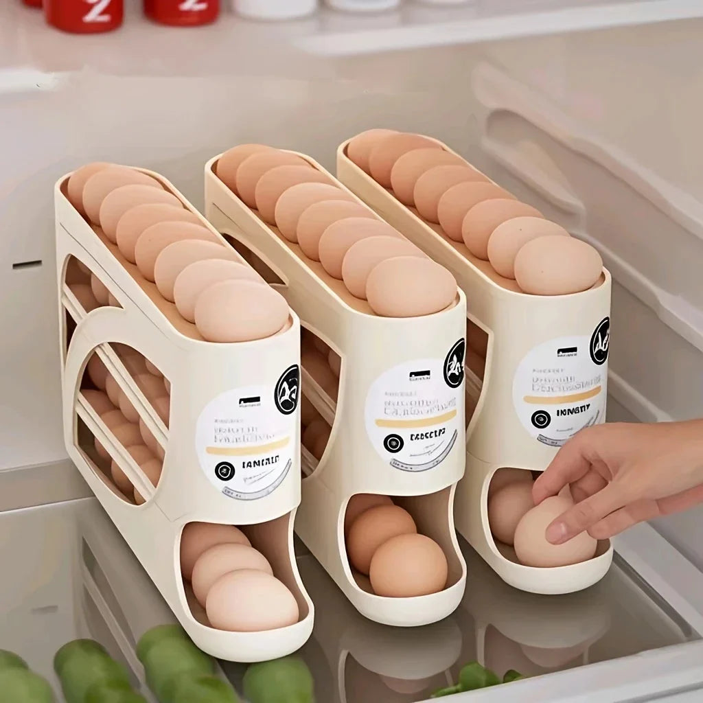 3-Tier Rolling Egg Storage Container for Refrigerator Holds 24 Eggs