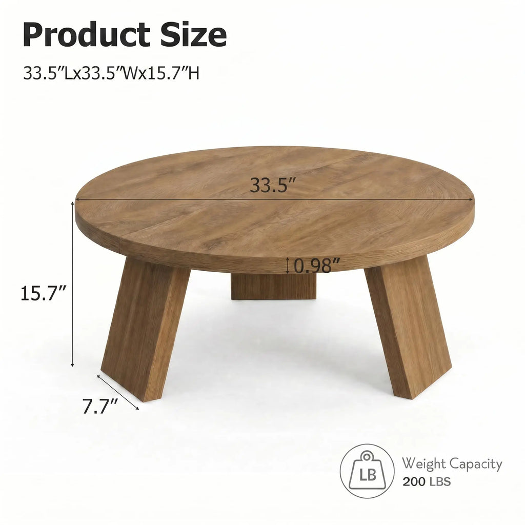 33.5 Inch Round Coffee Table for Living Room, Modern Center Table with