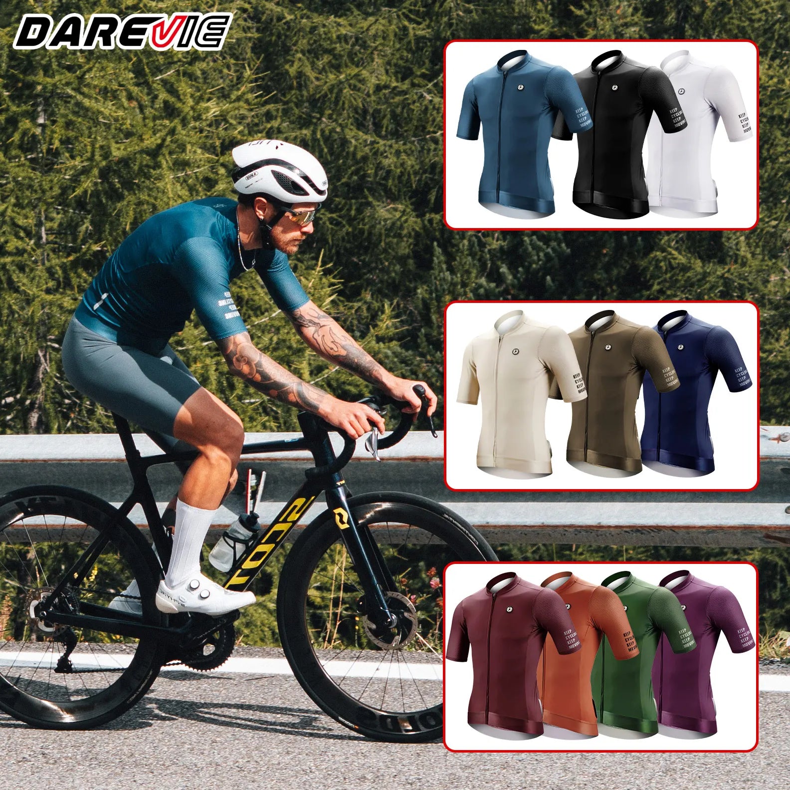 DAREVIE Cycling Jersey SPF 50 Anti-UV Training Level Slim Fit Small Size Men Women Man Cycling Maillot Bike Jersey Cycling Shirt