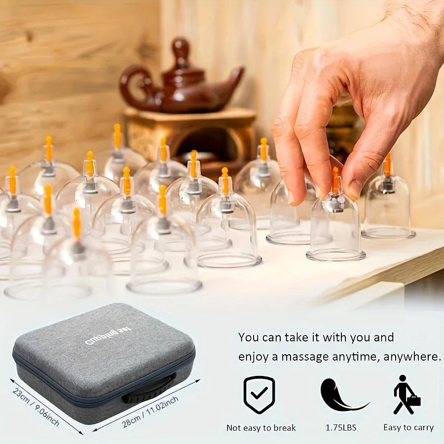 24/12Pcs Cupping Relaxation Set: Cupping Cups in Various Sizes, a Manual Pump, and a Detailed Guide Cupping Set for Massage