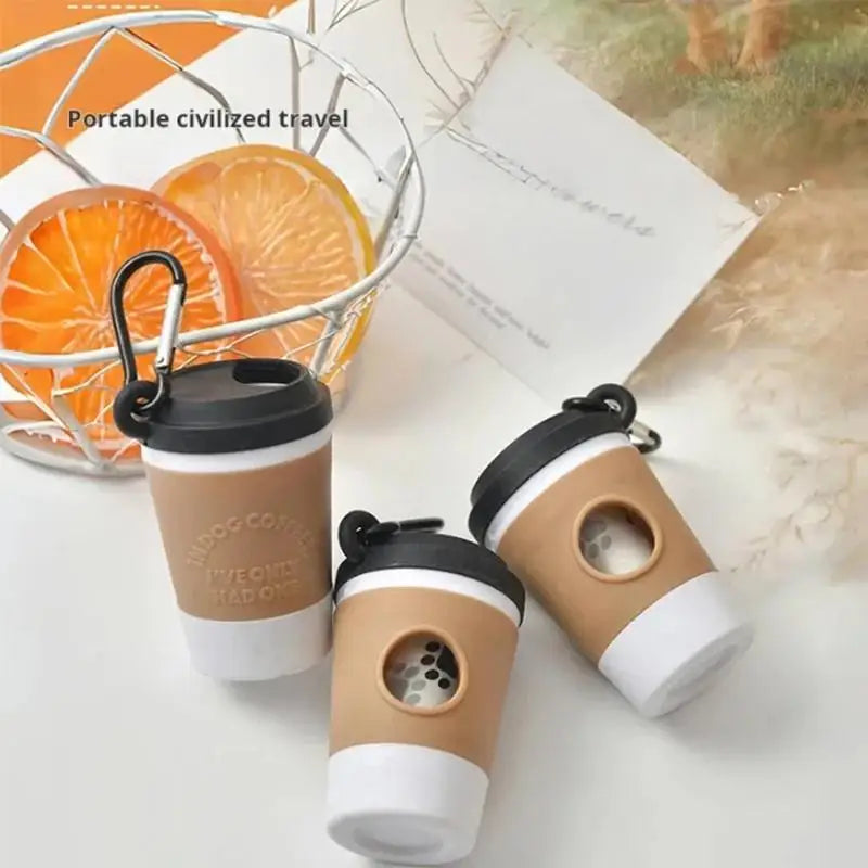 Portable Pet Poop Trash Can Dispenser Creative Coffee Cup Dog Garbage Storage Design Outdoor Dog Walking Garbage Bag Storage Box