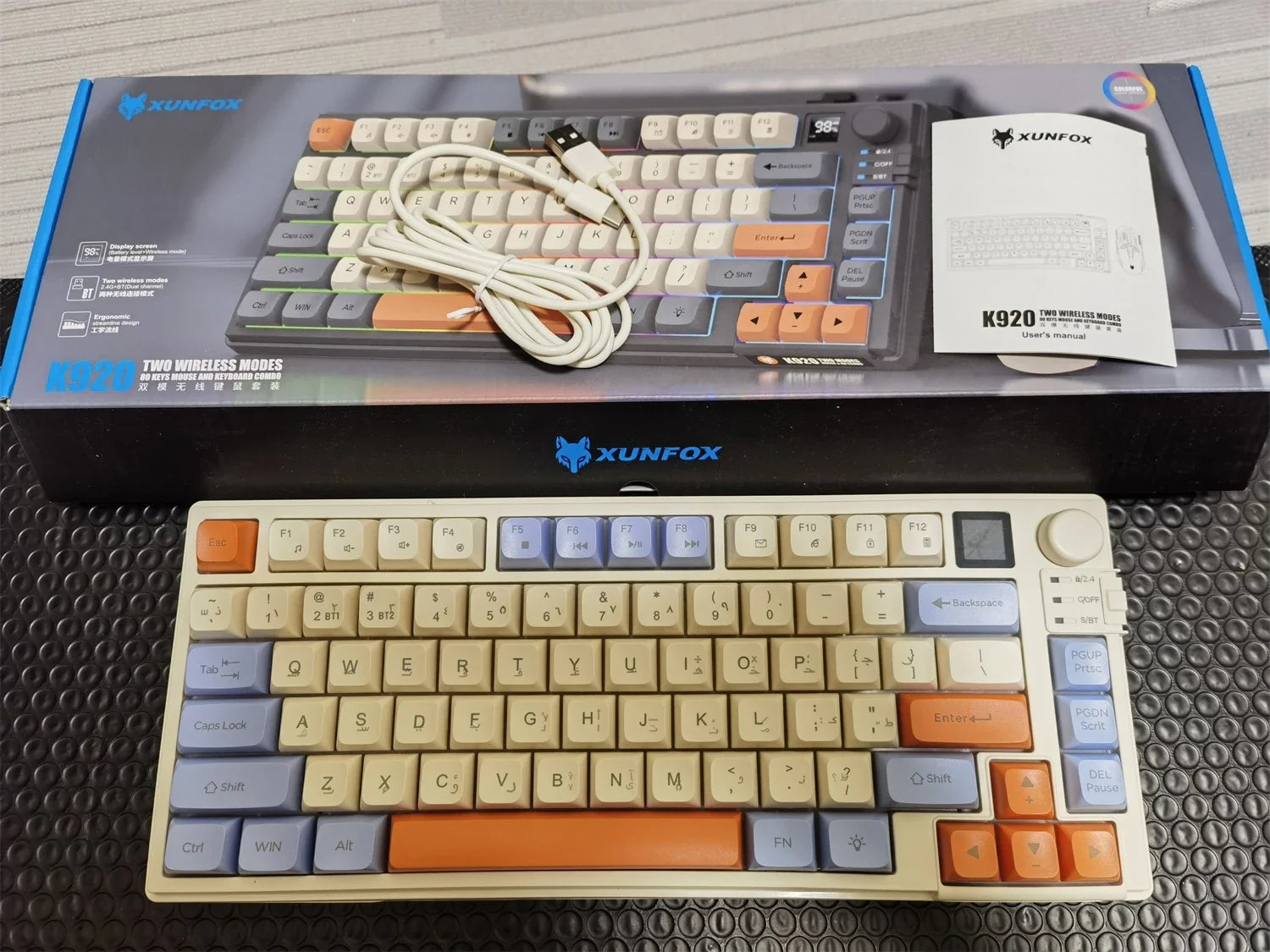 YQT K92™ Wireless Keyboard & Mouse Set – 80% Layout, Bluetooth & 2.4G, Cool Mixed Backlight, Smart Volume Knob, 2000mAh Type-C, English/Spanish/Russian/Arabic/Korean | FlipStylez LLC®