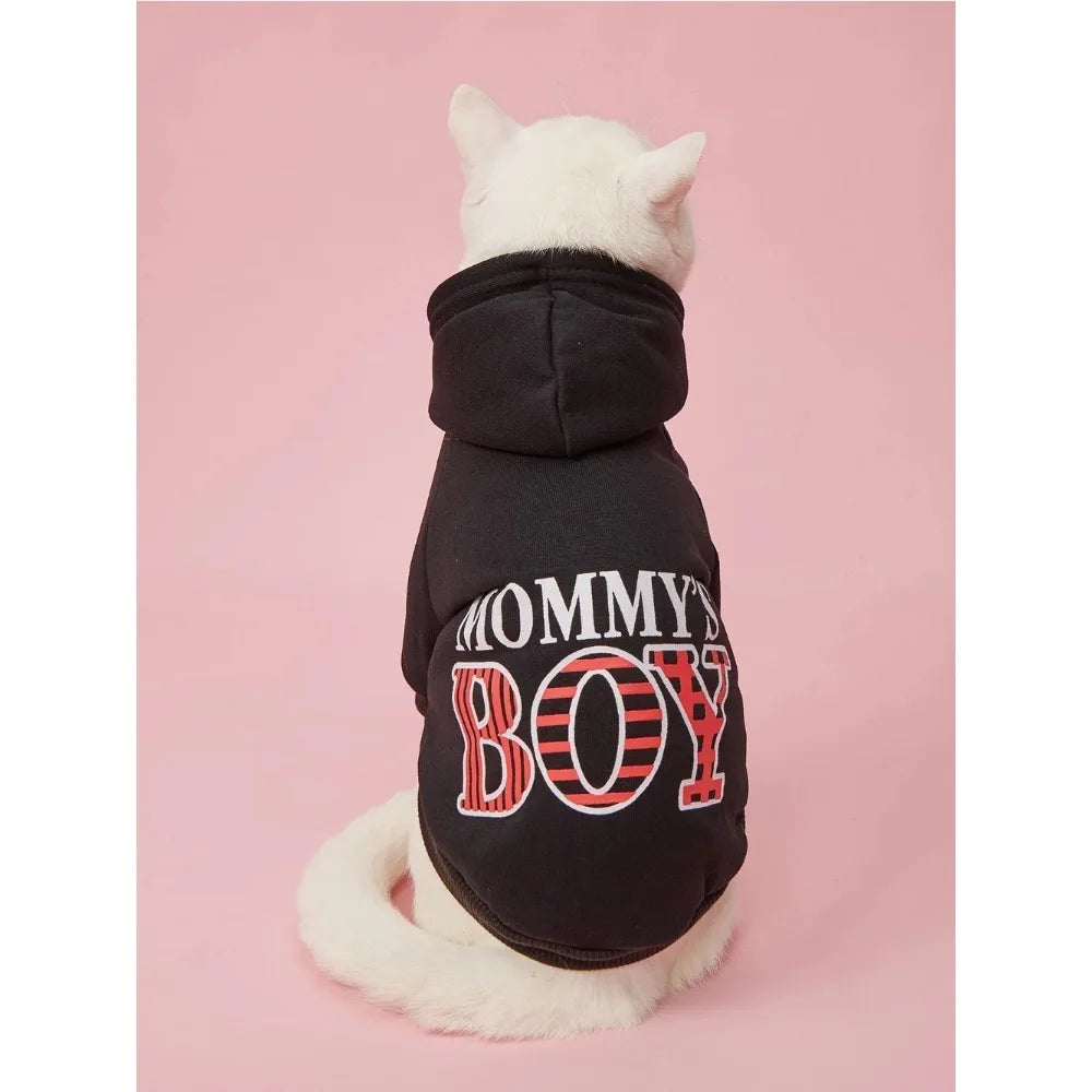 Mommy's Boy Pet Hoodie | Cute Sweatshirt Coat for Dogs & Cats | Small & Medium Pet Outfit
