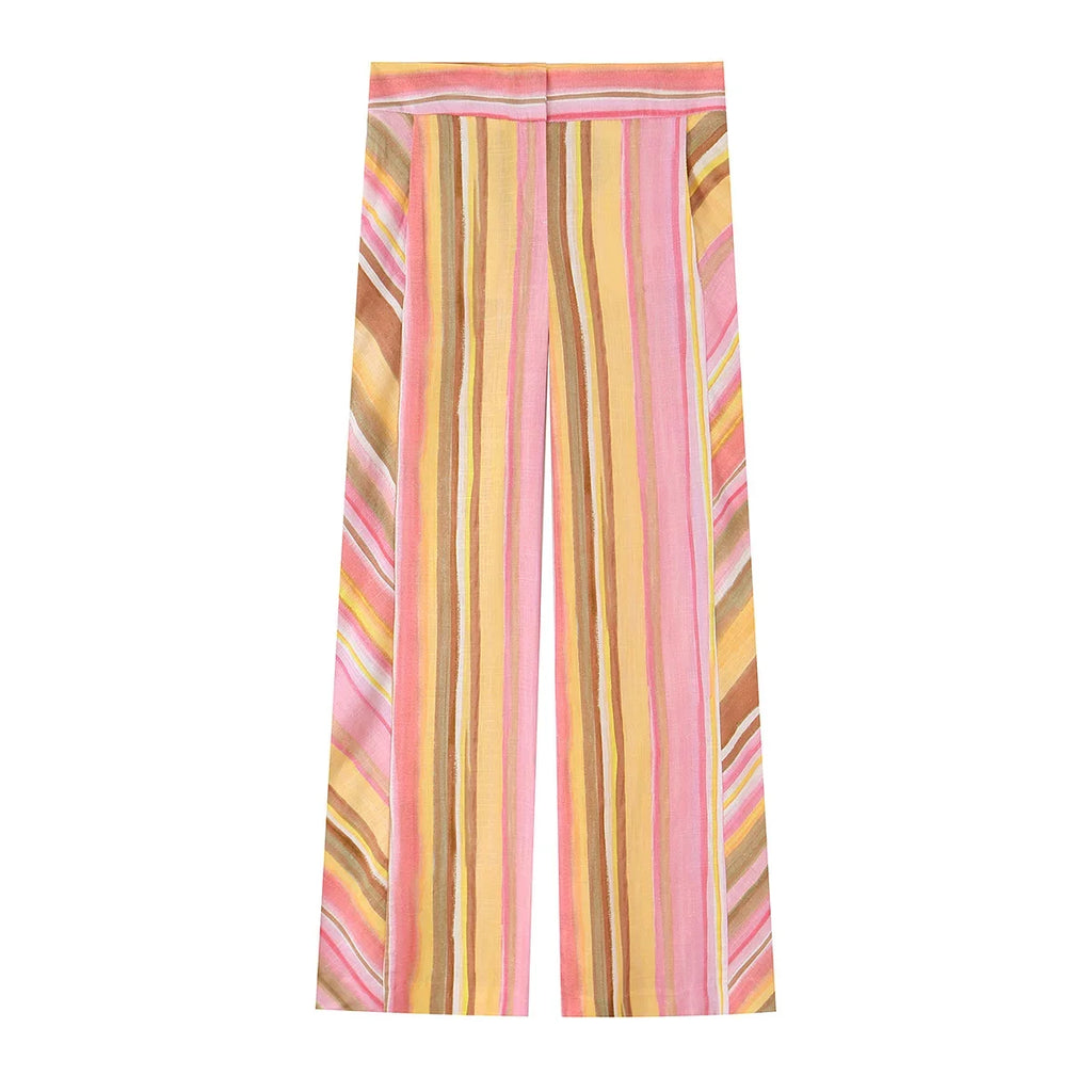 Striped Multicolor Wide-Leg Pants | Colorful Floor-Length Trousers | Women's Casual Streetwear Bottoms