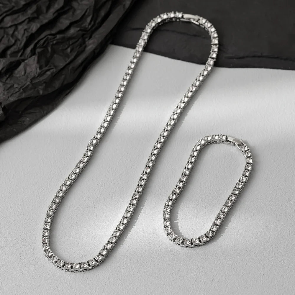 Hip Hop 5MM Tennis Chain Iced Out Bracelet Necklace Men Fashion Silver Color Tennis Jewelry Chains Women 20inch Choker Punk Gift