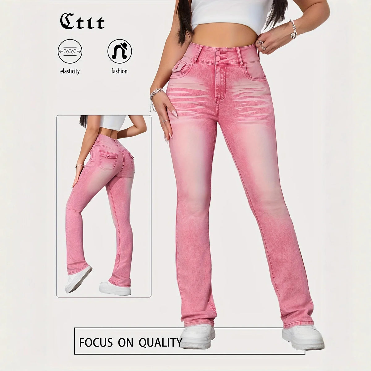 Slim Fit High Elasticity Colorful Candy Straight Leg Jeans Women's Pink Denim Pants Purple Pattern Long High Waist Jeans