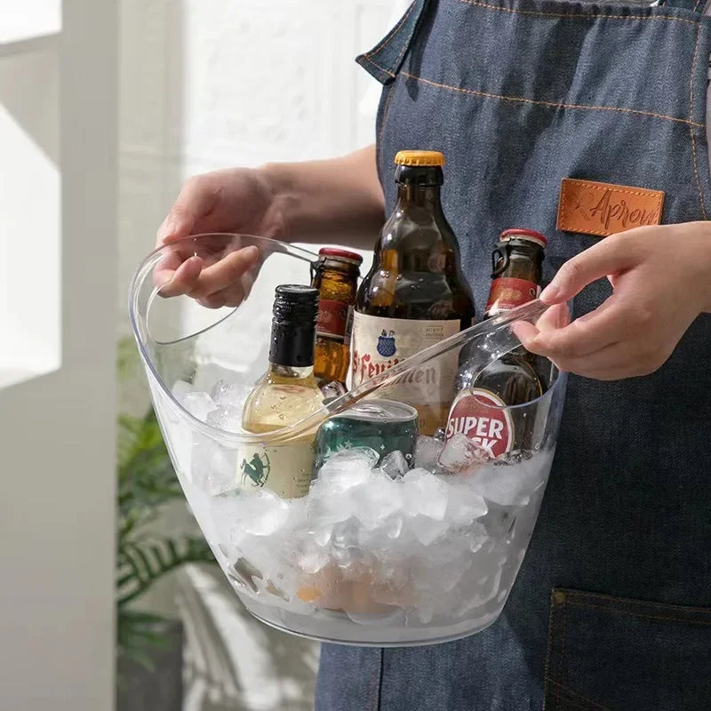 4L Clear Ice Bucket Beverage Tub Handle Cooling Large Ice Bucket for Wine Champagne Bar Supplies for Family Wine Beer Chiller