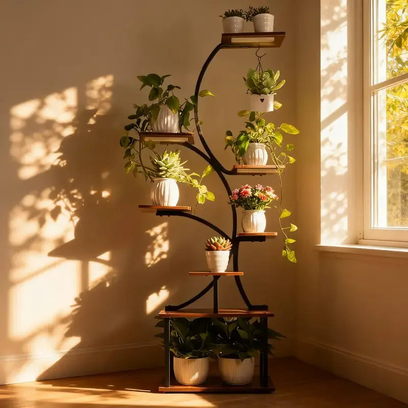 8-Tier Indoor Plant Stand with Grow Lights Multi-Functional Flower Rack for Multiple Plants 2-Tier Metal Stand Irregular Design for Patio Living Room Study Bedroom Gift for Plant Lovers