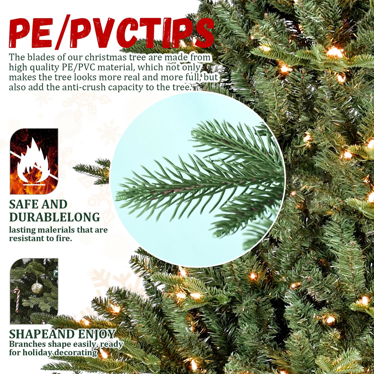 7.5ft Full-Shape Christmas Tree with 850 UL Certified Lights, 2441 PE/PVC Mixed Branch Tips, Hinged Easy Setup Artificial Tree with Wide Base and Metal Stand, Green