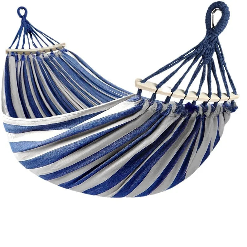 Canvas Hammock Anti-Roll Double Camping with Curved Wooden Poles