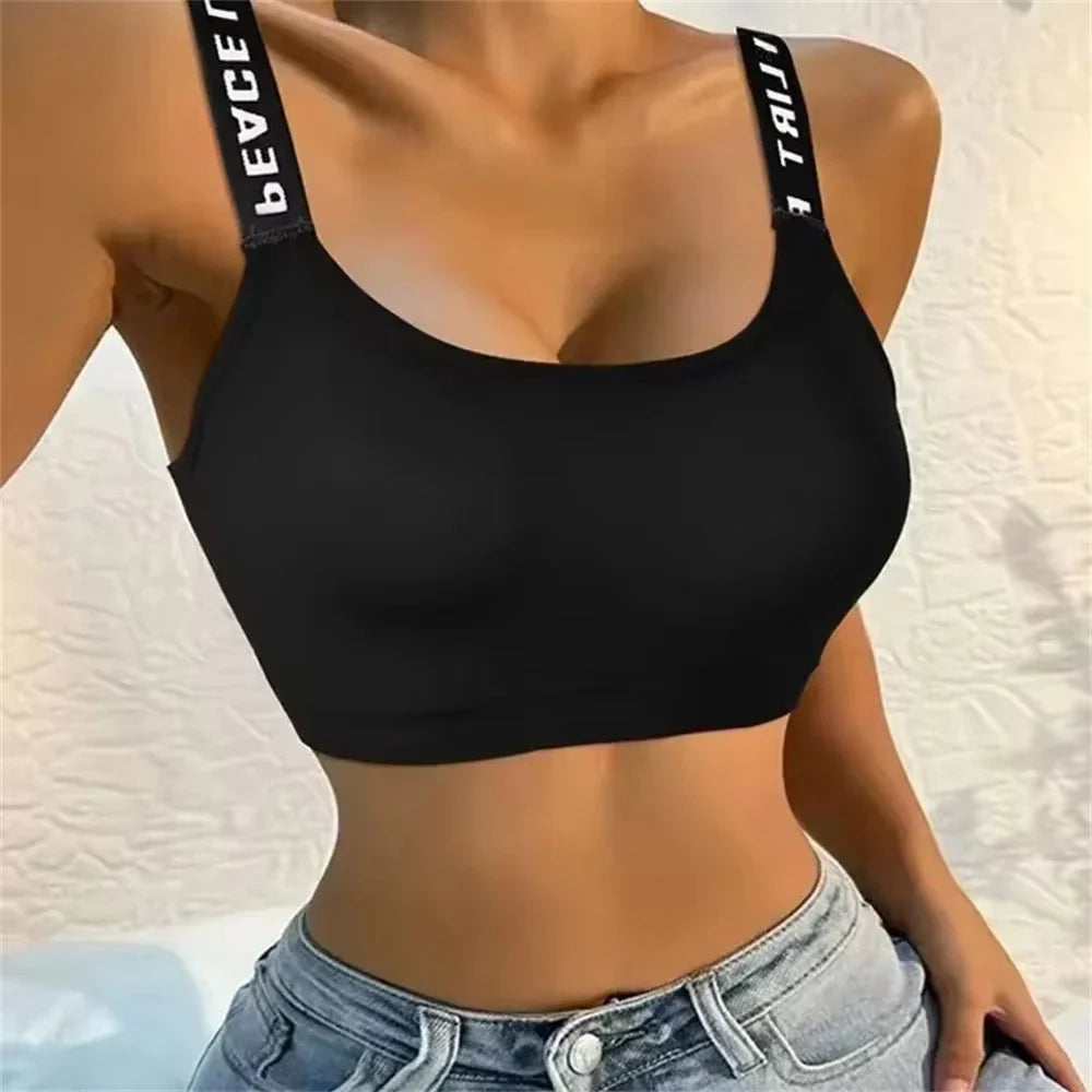 Sports underwear Women Yoga Fitness Seamless Crop Top Wide Letter Straps Comfortable Workout Activewear