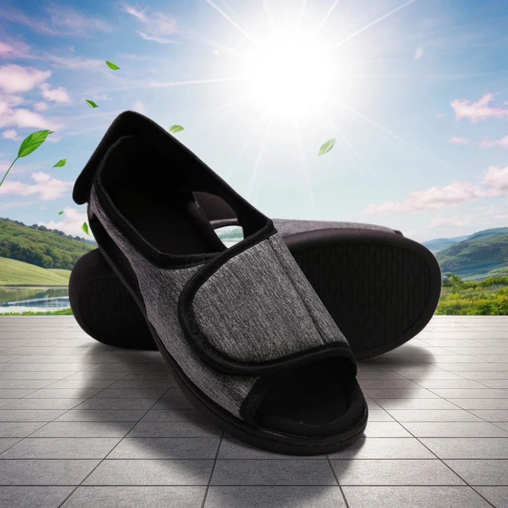 Hook and Loop Fastener Shoes Adjustable Edema House Shoes Breathable Wide Open Toe Sandals Non-Slip for Indoor Outdoor