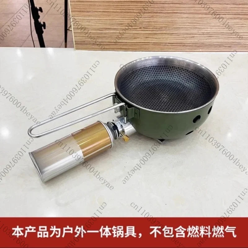 Camping Gas Stove with Non-Stick Pan Windproof Portable Camping Picnic