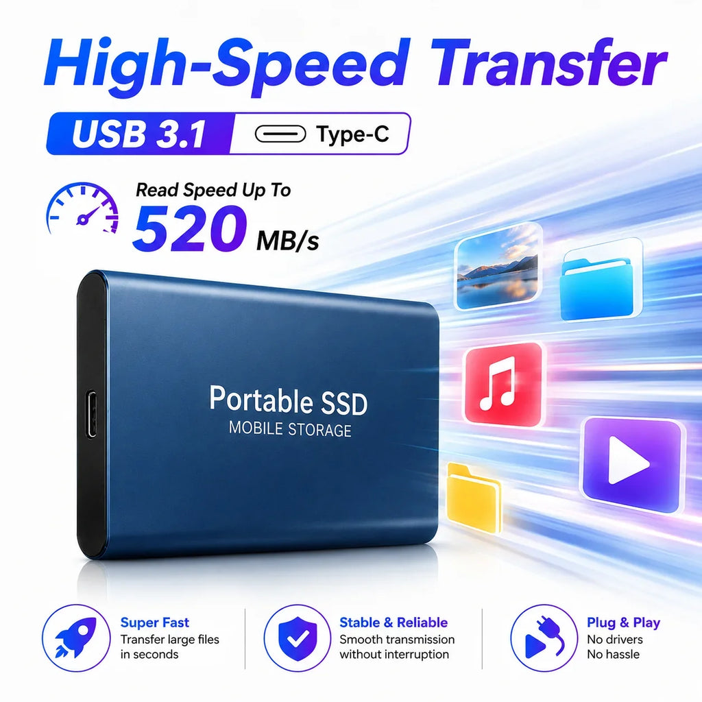 Space Efficient External Hard Drive 2TB Portable Mobile Hard Disk for Family Daily Photo Saveing PC Laptop