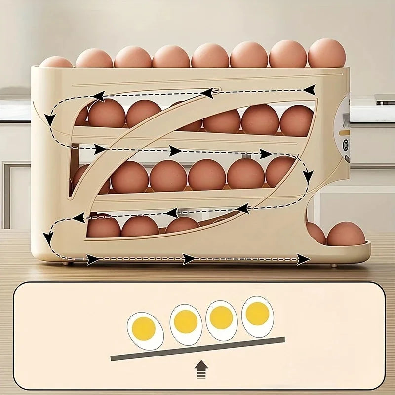 3-Tier Rolling Egg Storage Container for Refrigerator Holds 24 Eggs